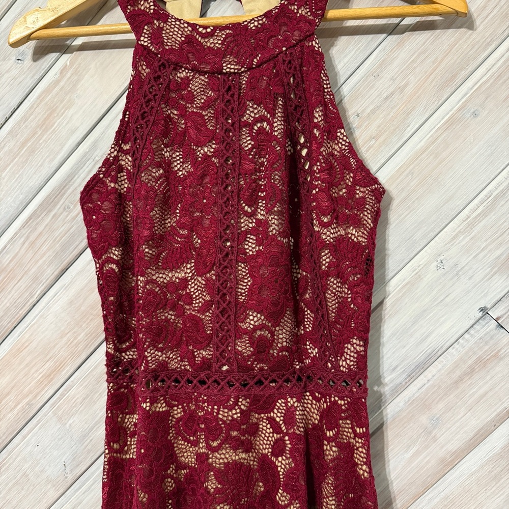 Red lace high neck dress